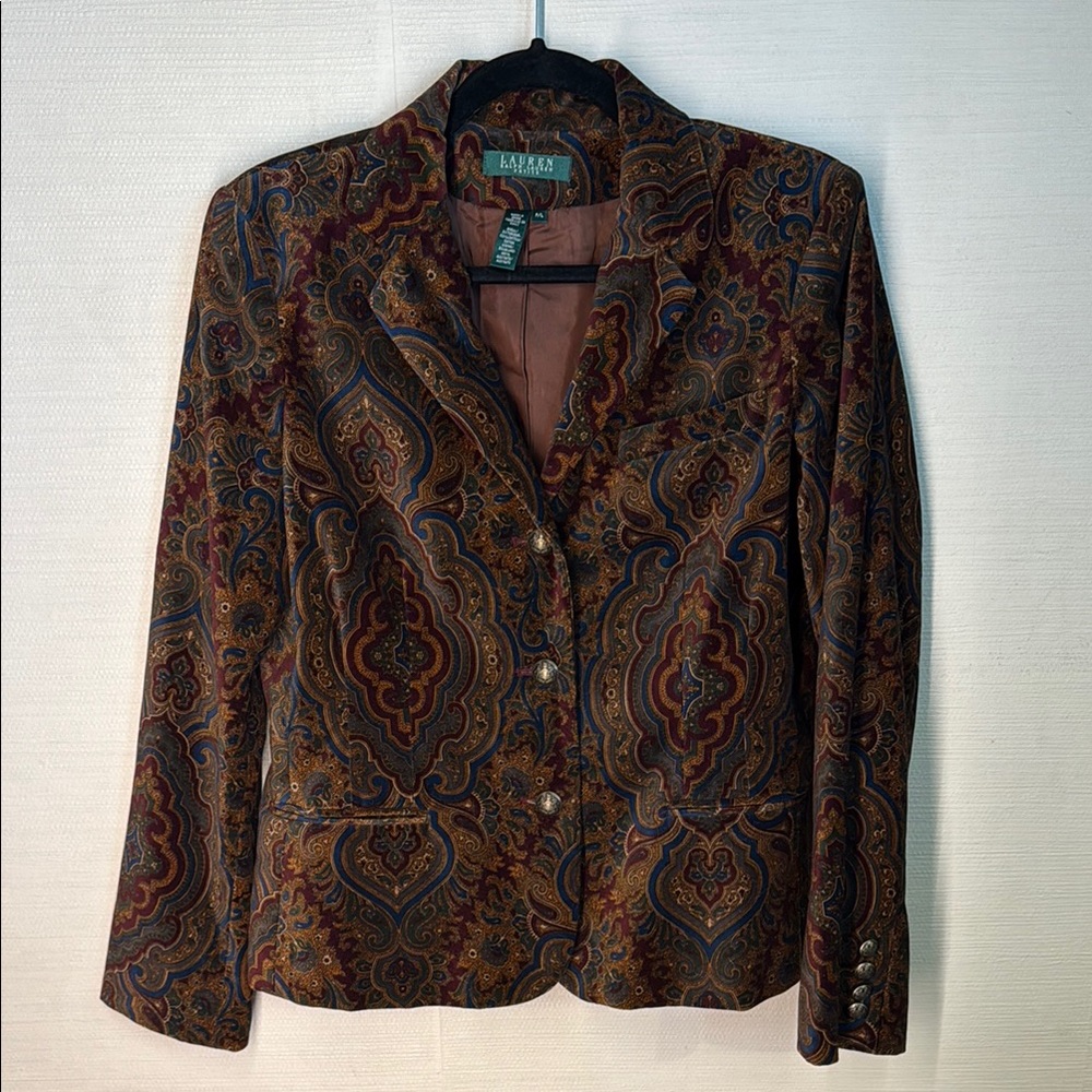 Vintage Ralph Lauren Brown Paisley Velvet Blazer